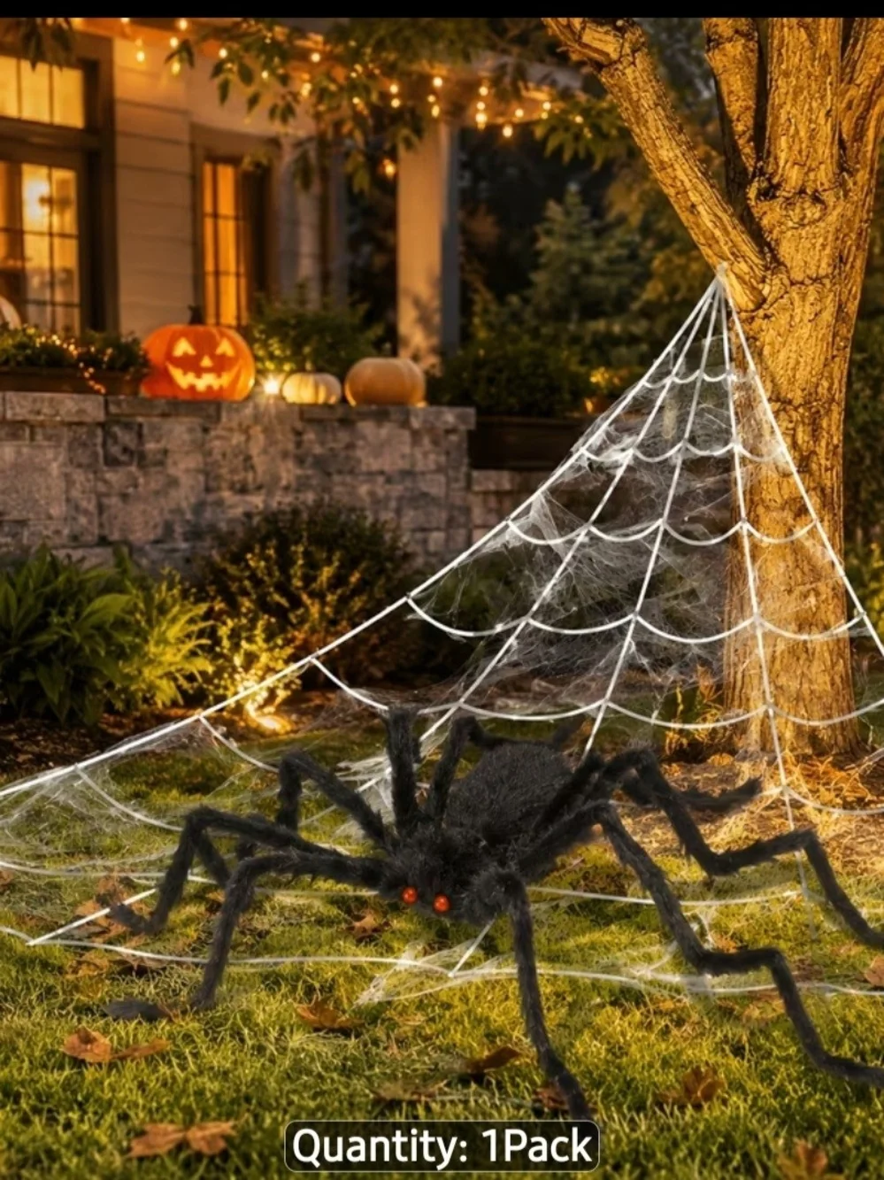 Outdoor Halloween Spider Web Decoration with Large Black Spider - 1 Pack